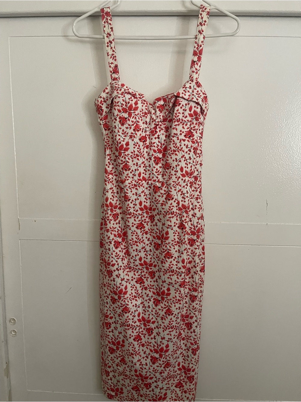 Red Floral Sweetheart Midi Dress
